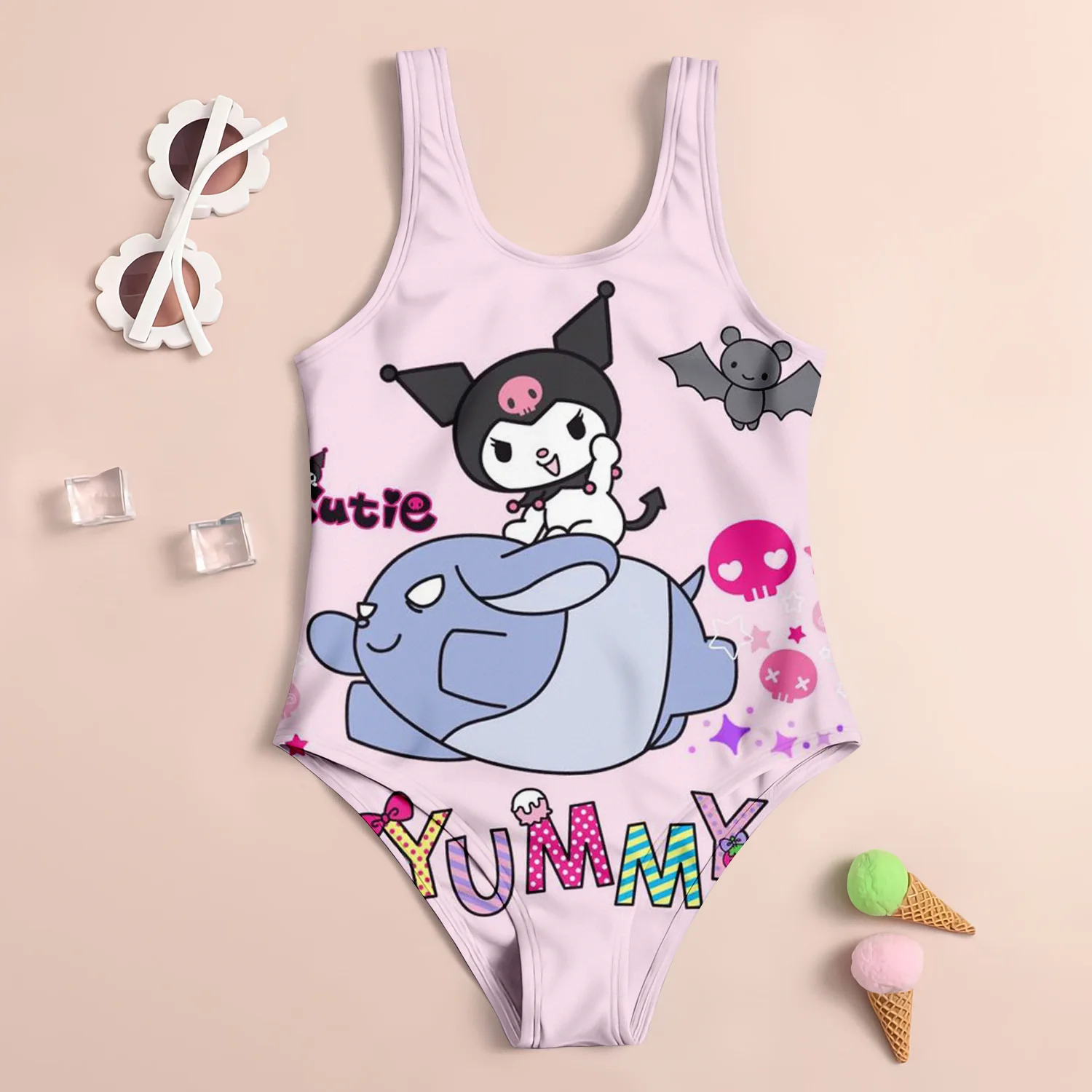 2024 MINISO New Girl Summer One-Piece Swimsuit Fashion Cartoon Cute Cinnamoroll Print Women Swimwear Sleeveless Swim Clothing