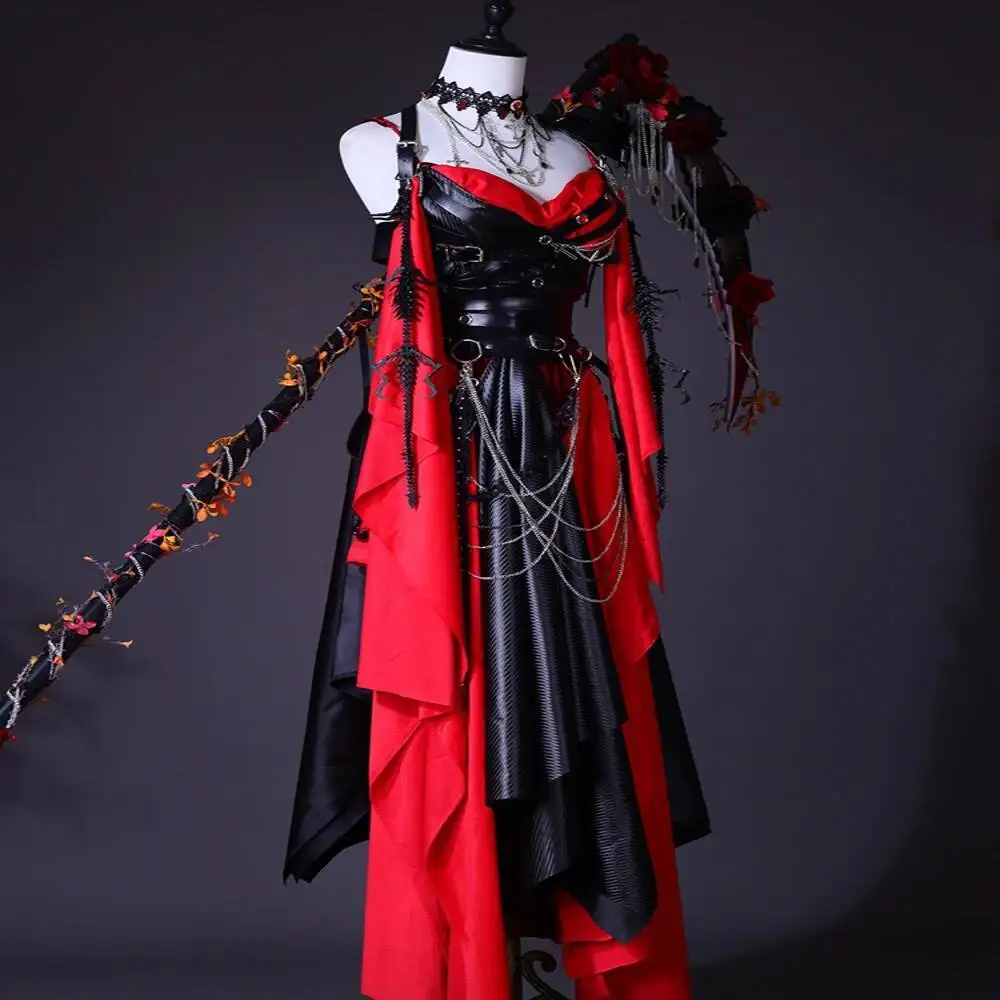 

Cosplay Costume Lolita Dress Dragon Knight Vampire Party Halloween Costume Dark Red Leather Velvet PU Dress Set Halloween Party