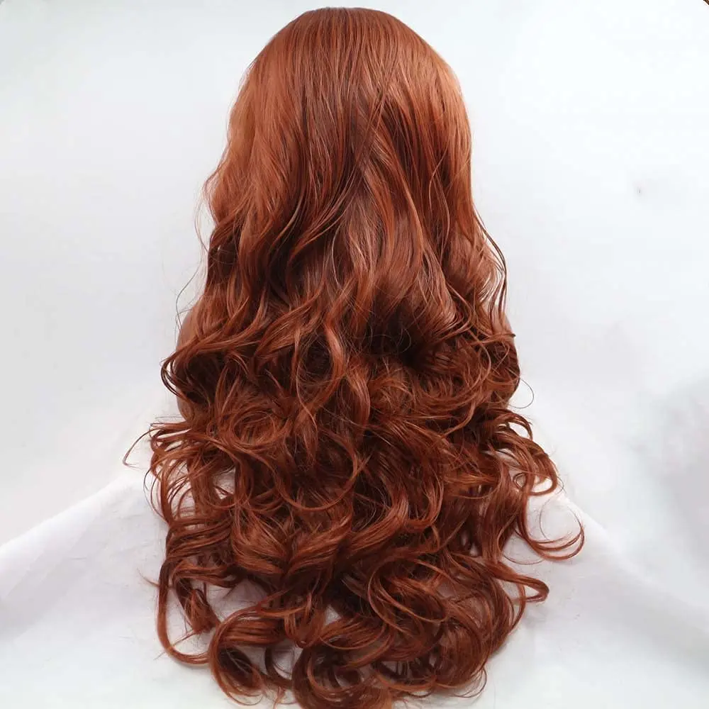 Melody Synthetic Wig Long Wavy Copper Red Lace Front Wig Auburn Hair Heat Resistant Fiber for Women Cosplay 24inches