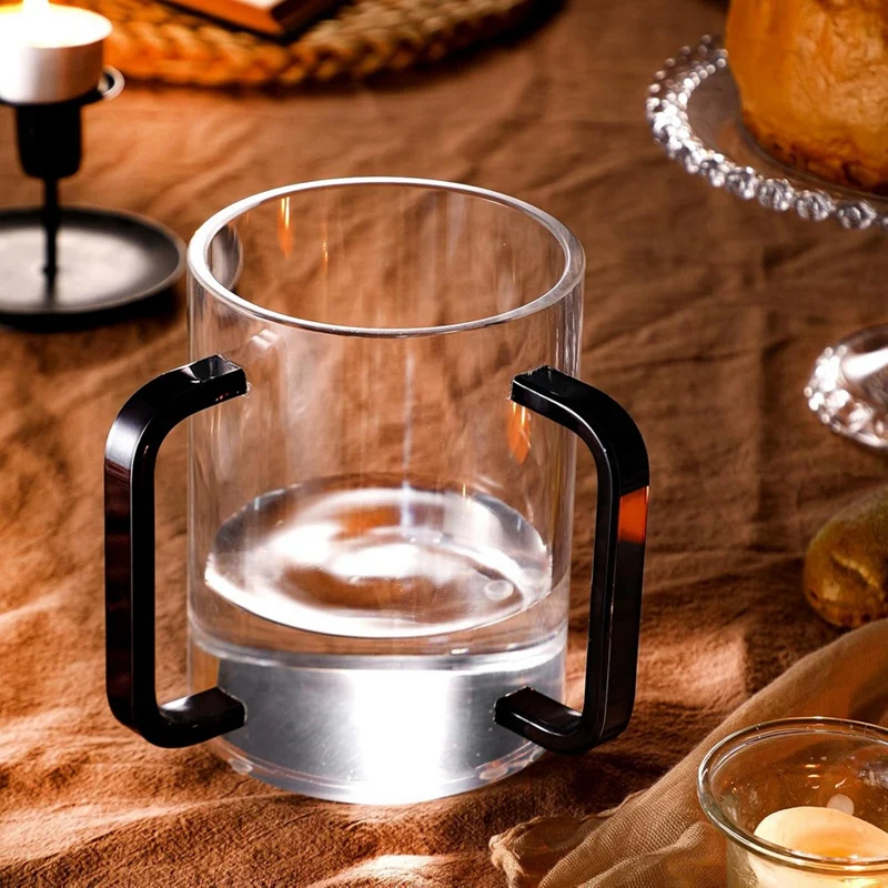 Hand Washing Cup with Dual Handles Acrylic Washing Cup for Netilat YadayimNegel Vasser Wash Cup Handles for Jewish Black-FS