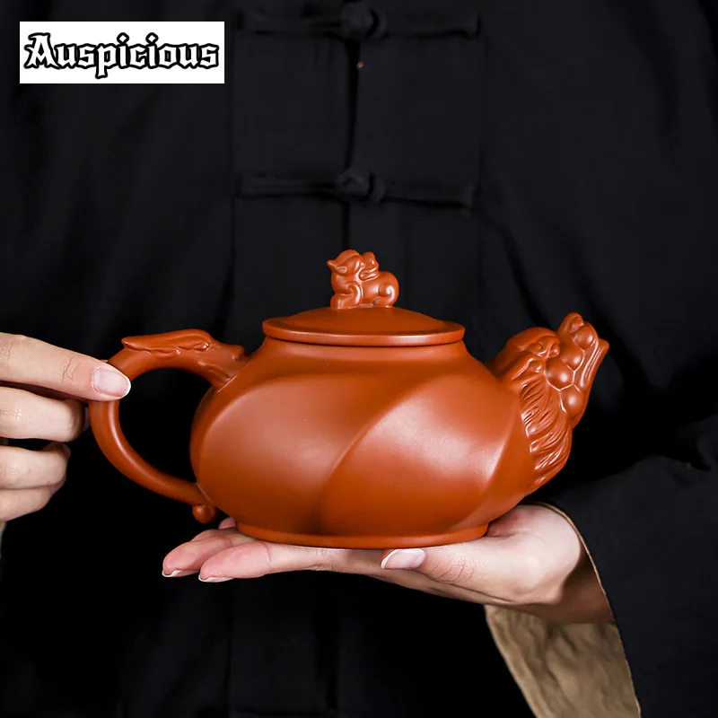 550ml Handmade Dragon Mouth Teapot Luxury Large Capacity Purple Clay Pot Tea Soaking Zisha Kettle Tea Ceremony Accessories Craft