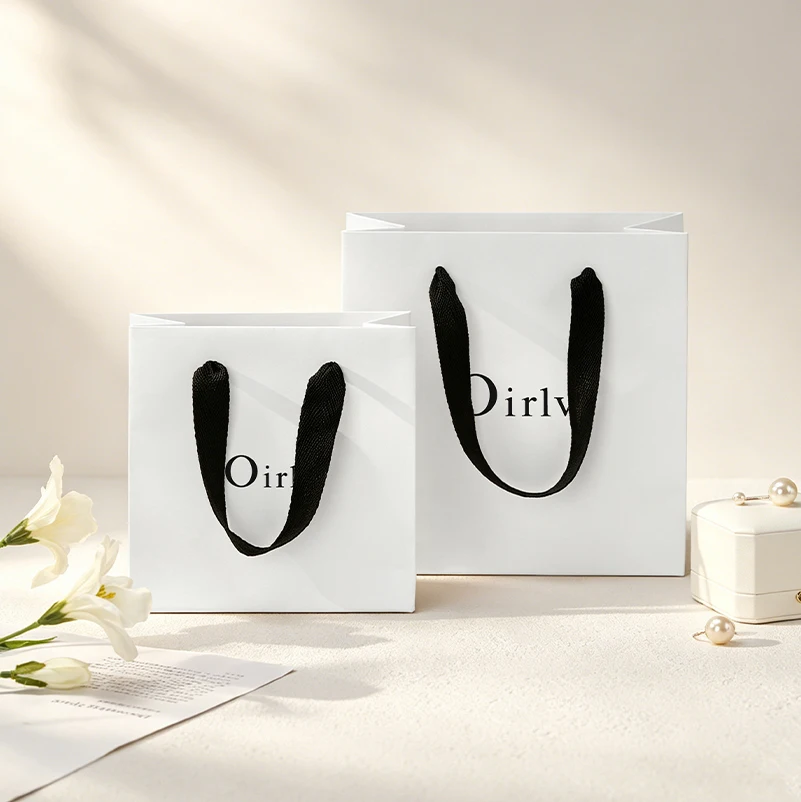MISHITU High end Jewelry Paper Bag Jewelry Gift Bag Handbag Blue Ribbon Festival Gift Bag Jewelry Packaging Bags Customized LOGO
