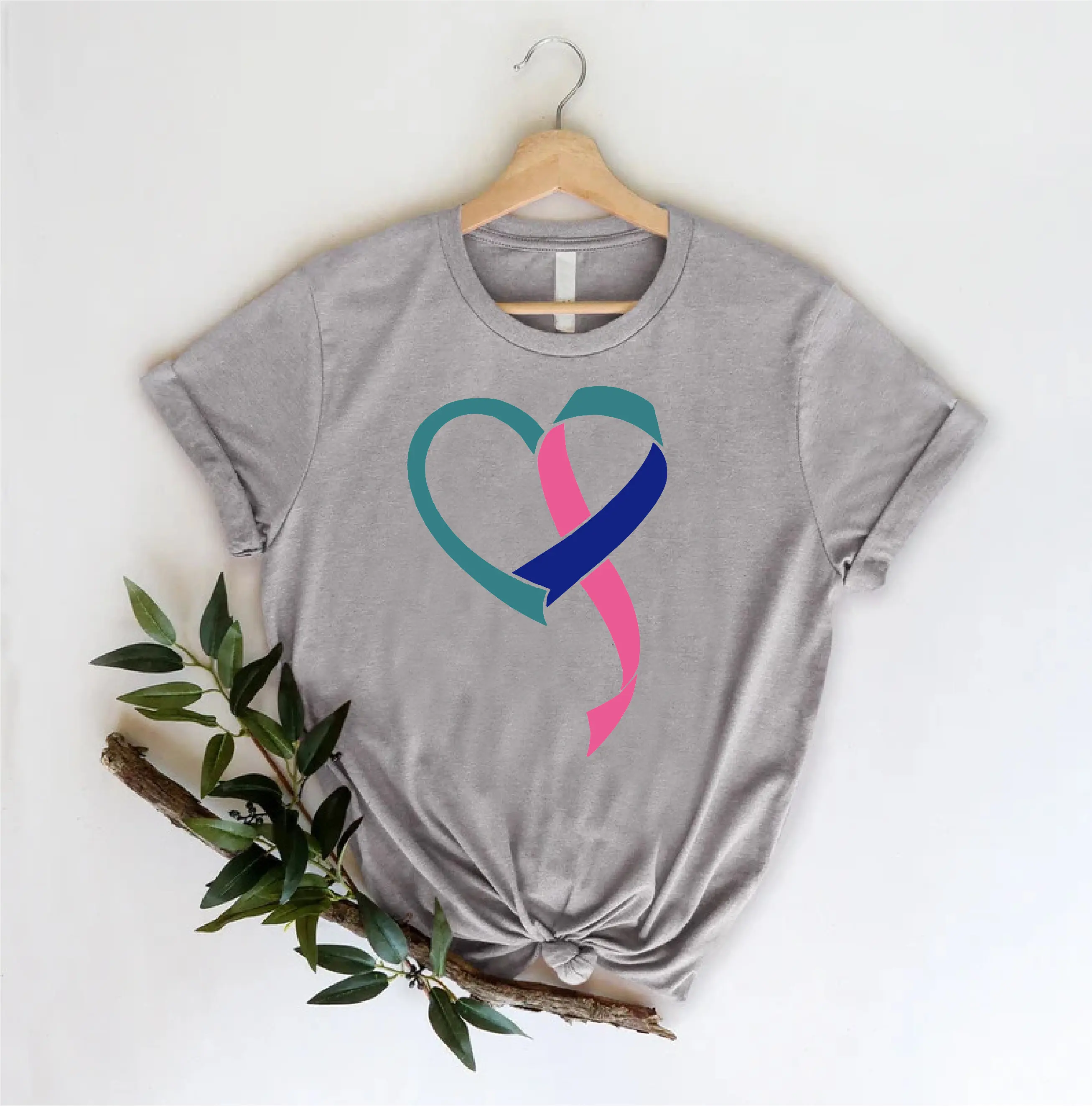 Pink Blue Ribbon Love T shirt Thyroid Cancer Awareness Survivor SupporT for Fighter