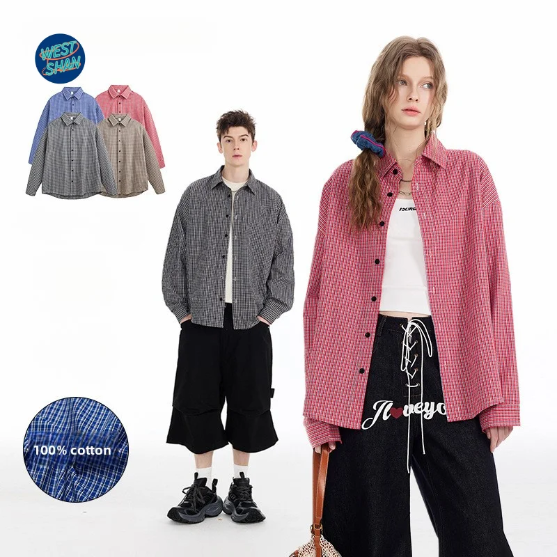 

WESTSHAN EU US Size Top Quality Autumn Winter Cleanfit Breathable Casual Plaid Shirt for Men and Women