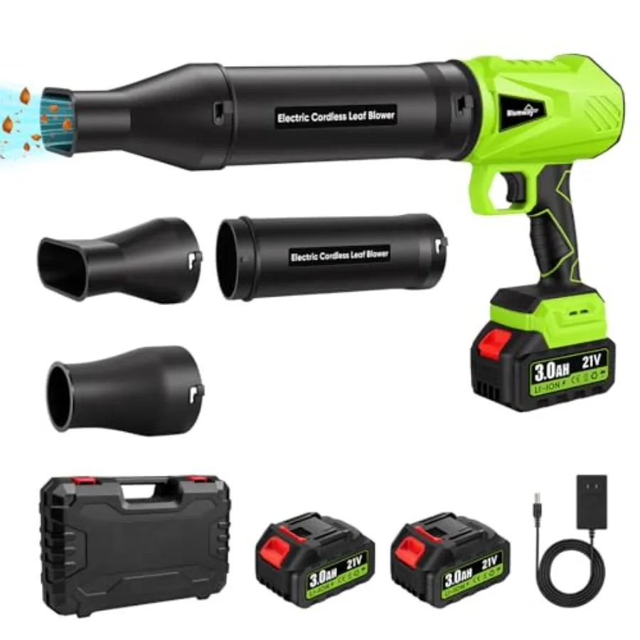

Leaf Blower Cordless with Battery 21V Handheld Leaf Blower with 3 Extended Nozzles Electric Leaf Blowers with 2 Pcs 3.0Ah Batte