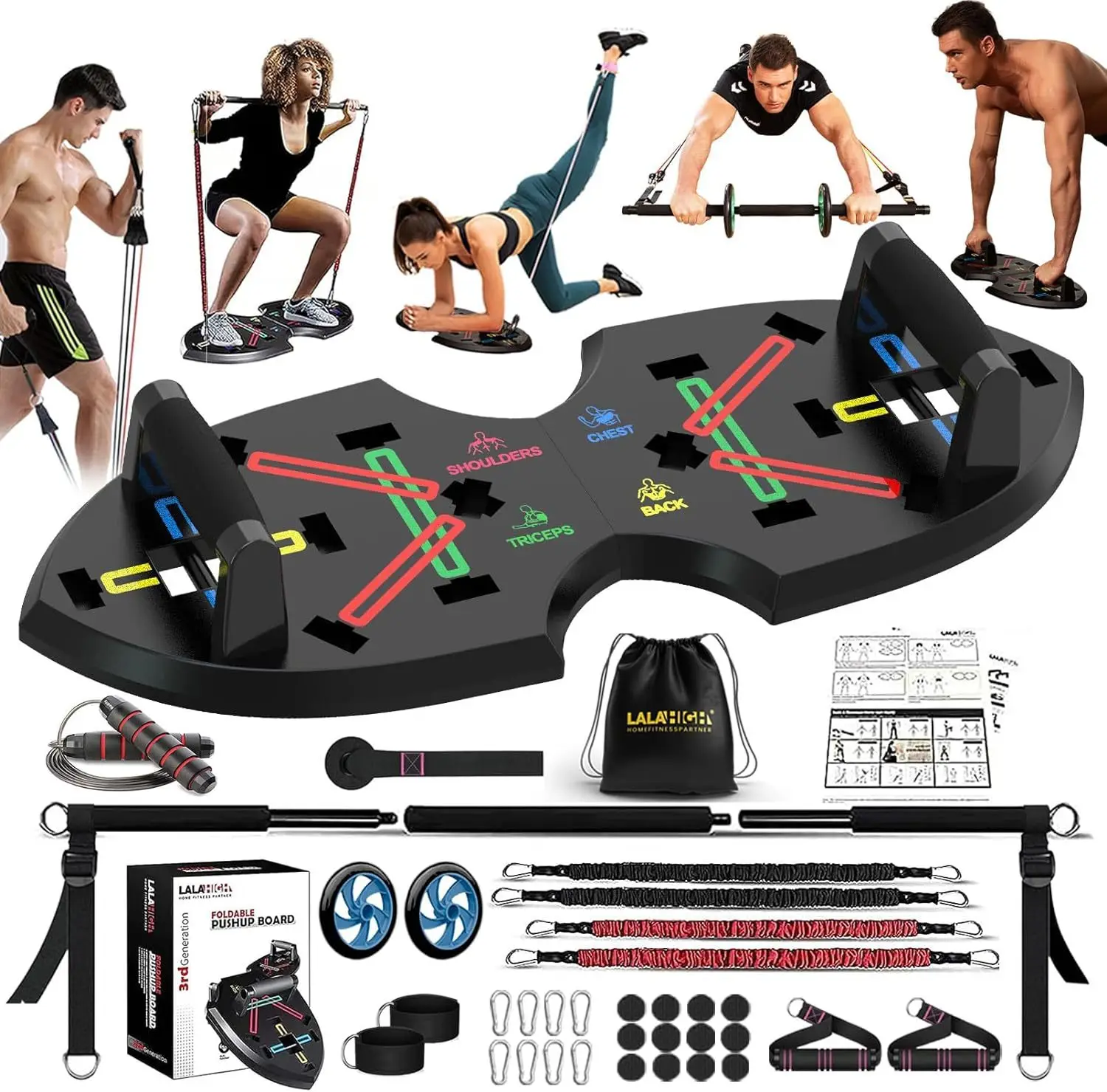 

20-in-1 Multifunctional Fitness Set Push Up Board, Resistance Band, Abdominal Wheel, Pilates Bar