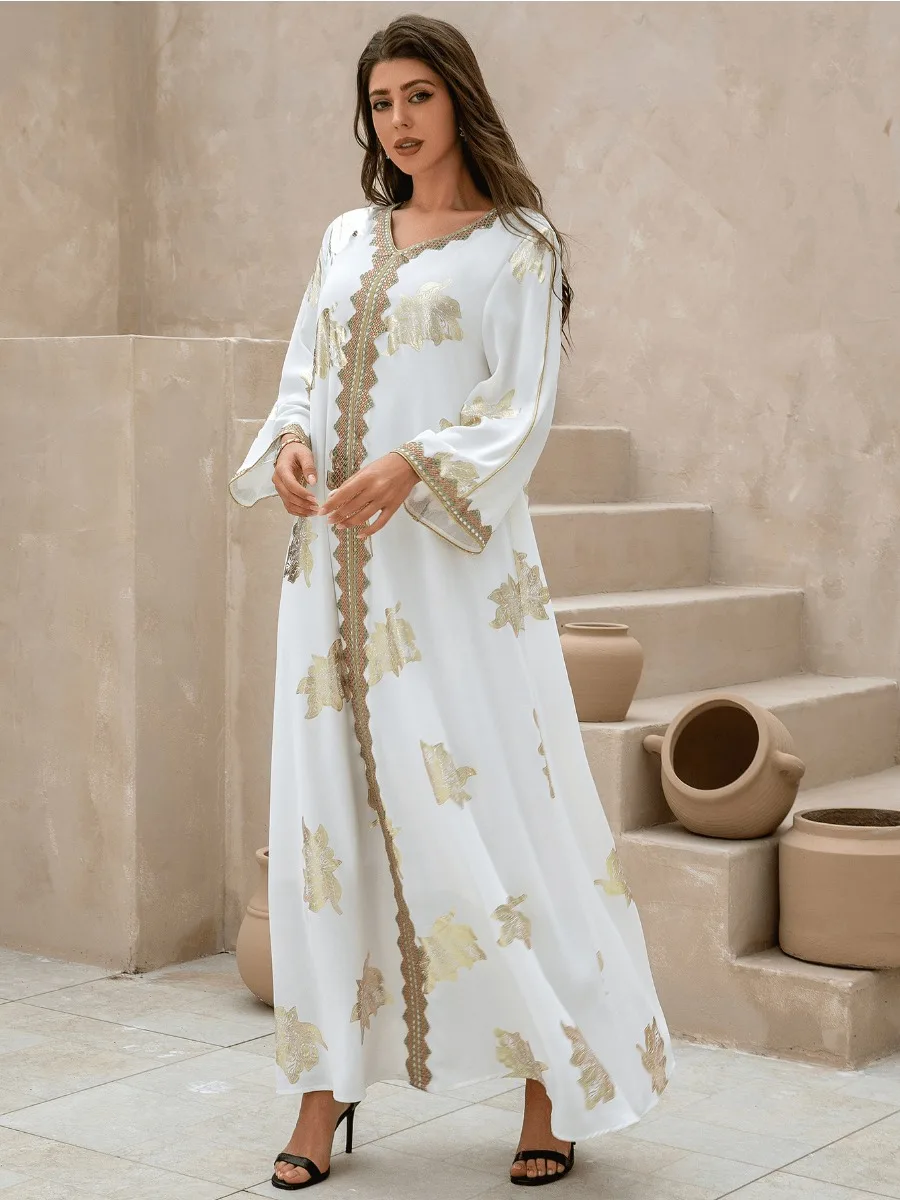 Vestido musulmán Eid para mujer, Abaya de fiesta con cuello en V, Abayas árabes de Dubái, Jalabiya, caftán, túnica larga, 2024