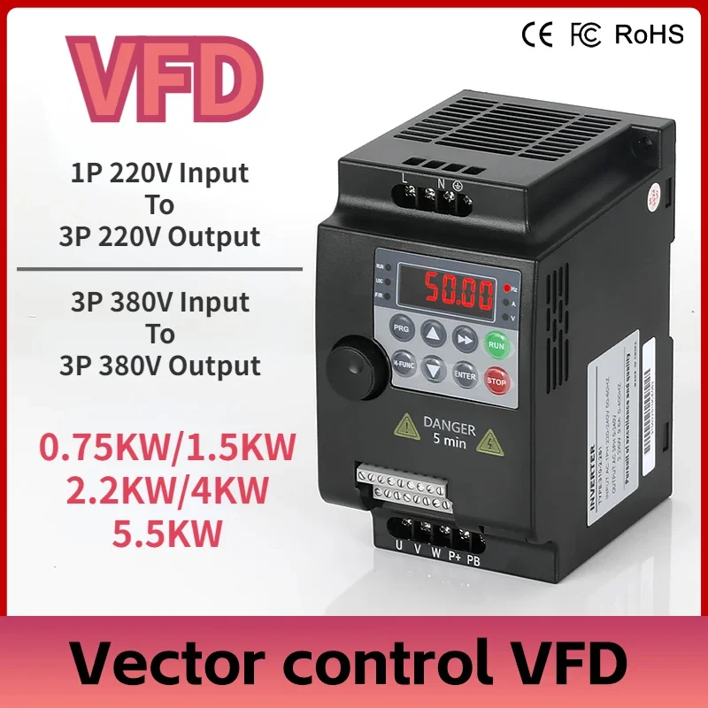 Ekonomiczny VFD 0,75/1,5/2,2/4/5,5KW 220 V/380 V 3-fazowe wyjście Przetwornica o zmiennej częstotliwości Przetwornica regulatora prędkości silnika