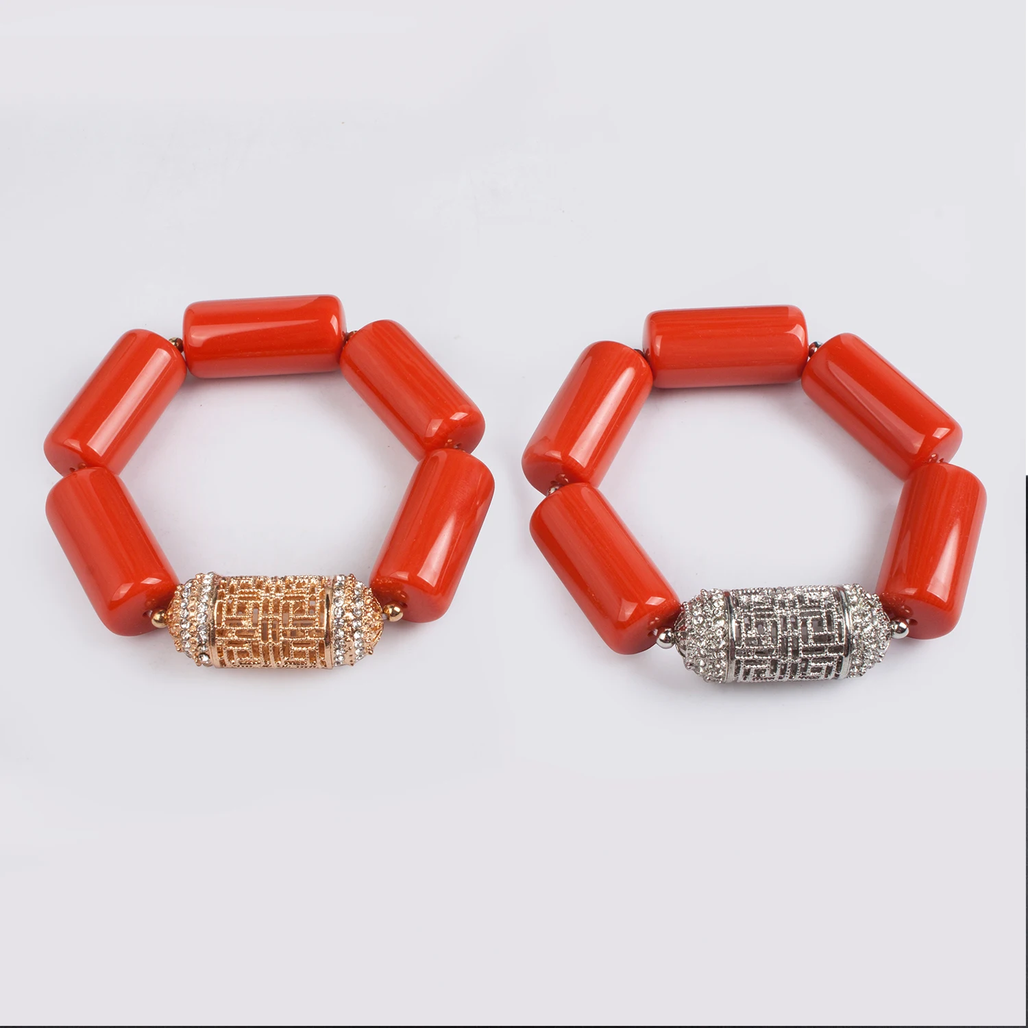 Luxury 3 Layers Silver Orange Beads Artificial Coral Beads Jewelry Set 21 inches Plastic Coral Indian Bridal Jewelry Set