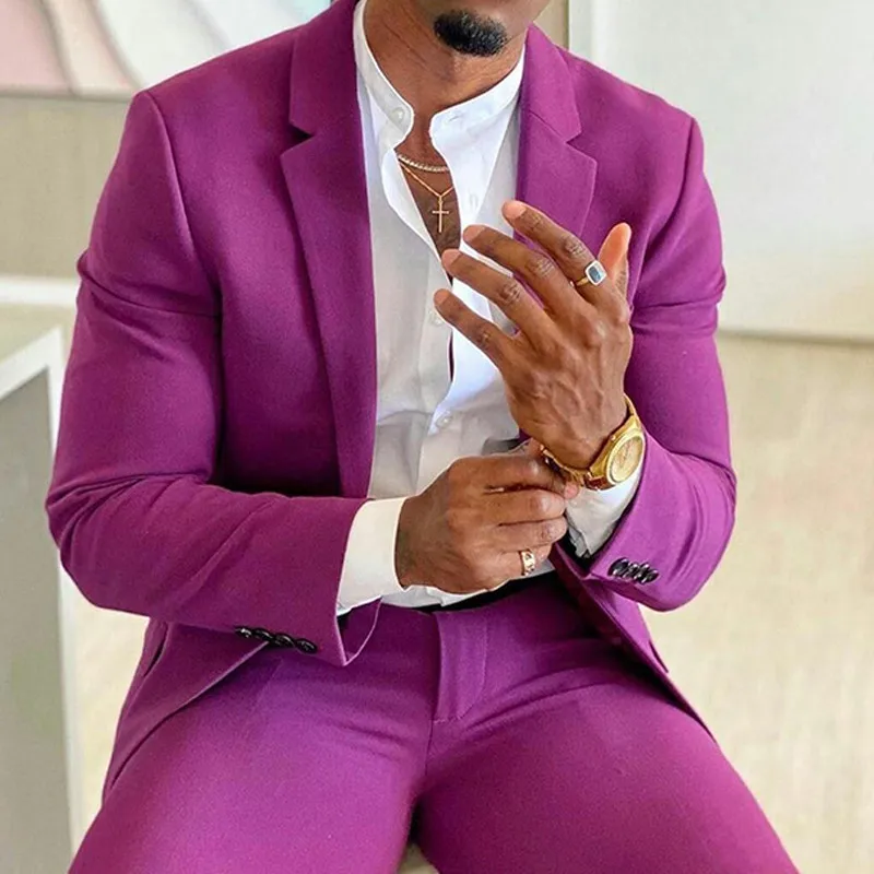 

2 Pieces Purple Men Suit 2024 Talior Made Groom Wedding Tuxedo Best Man Formal Prom Party Wear Costume Homme ( Blazer+Pants )