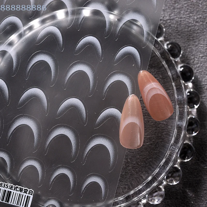 Fashion French Gradient Nail Art Stickers 1 Sheet Thin Black White Line Press-On Nails DIY Manicure Decorations