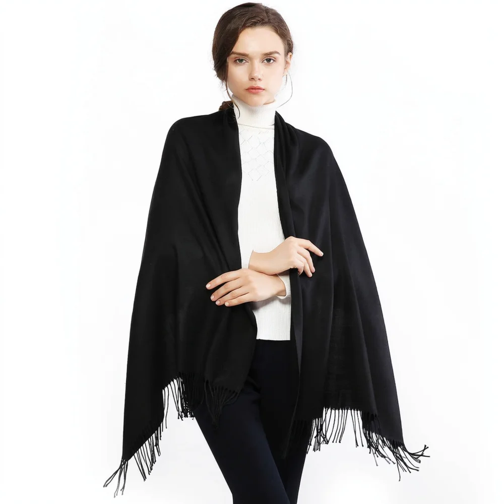 Women Tassel Scarf Solid Color Cashmere Pashmina Shawl Soft Warm Wrap Elegant Autumn Winter Fashion Neck Stole