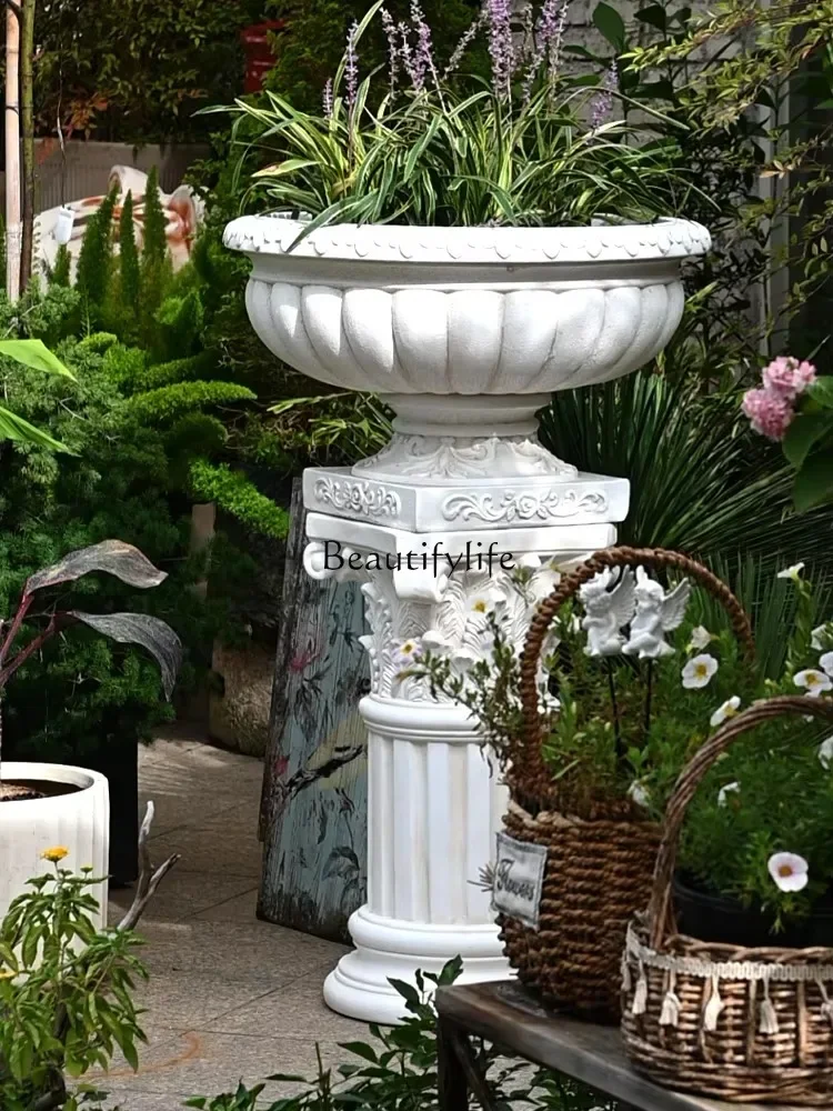 

European-Style Large Roman Pots Large-Diameter High-Leg Basin Garden Courtyard Base Pillar