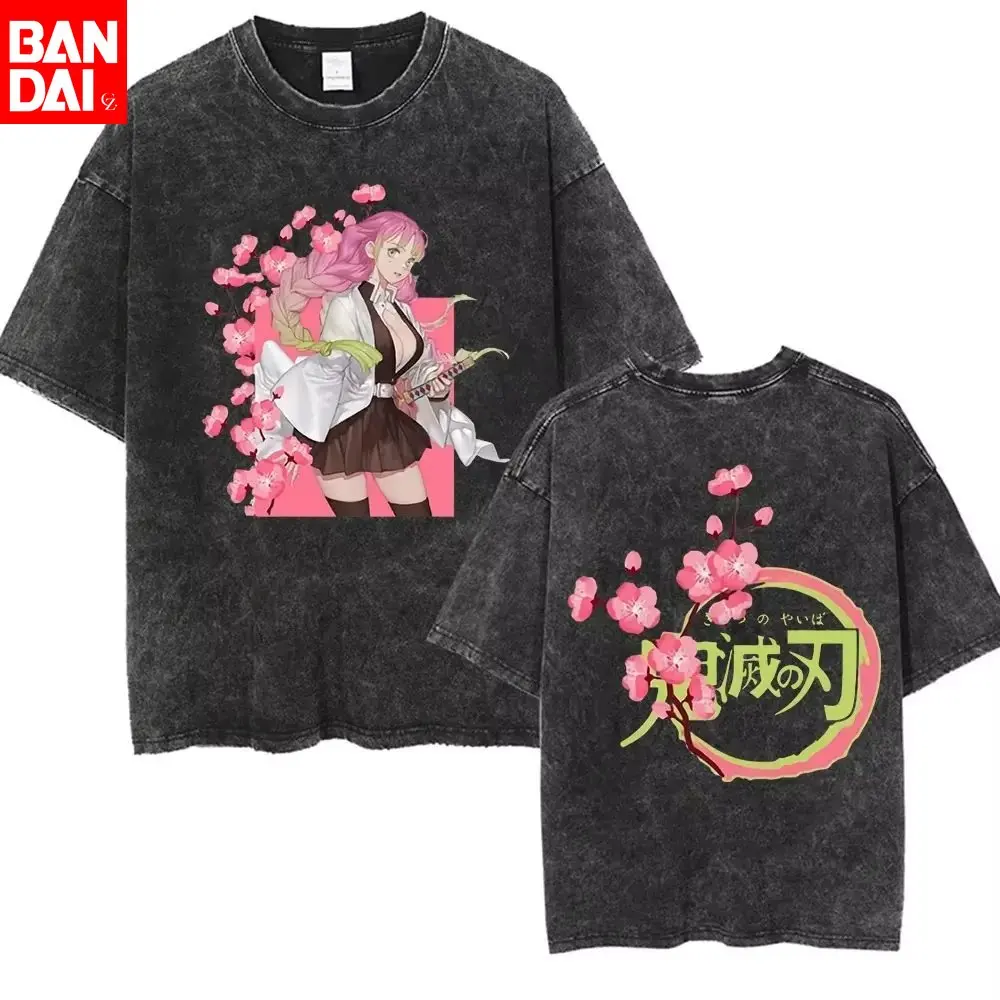 

2026 New Demon Slayer Blade Mouth Flat Yi Help Washed Black T-shirt Loose European and American Large Cotton Men and Women