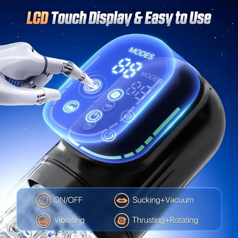 التلقائي مص لعق ذكر الاستمناء 7 Thrusting دوران LCD فراغ القضيب مضخة جيب حقيقي كس الضارب اللسان الجنس لعب
