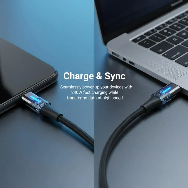 Type C USB Cable 240W Fast Charging Data Sync 1M 2M Length For Smartphones Fast And Stable Power At Office