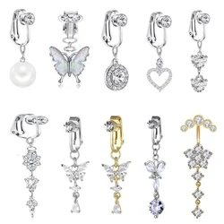 Sexy Faux Fake Belly Butterfly Belly Piercing Heart Clip On Umbilical Navel Fake Piercing Flower Dangled Cartilage Earring Clip