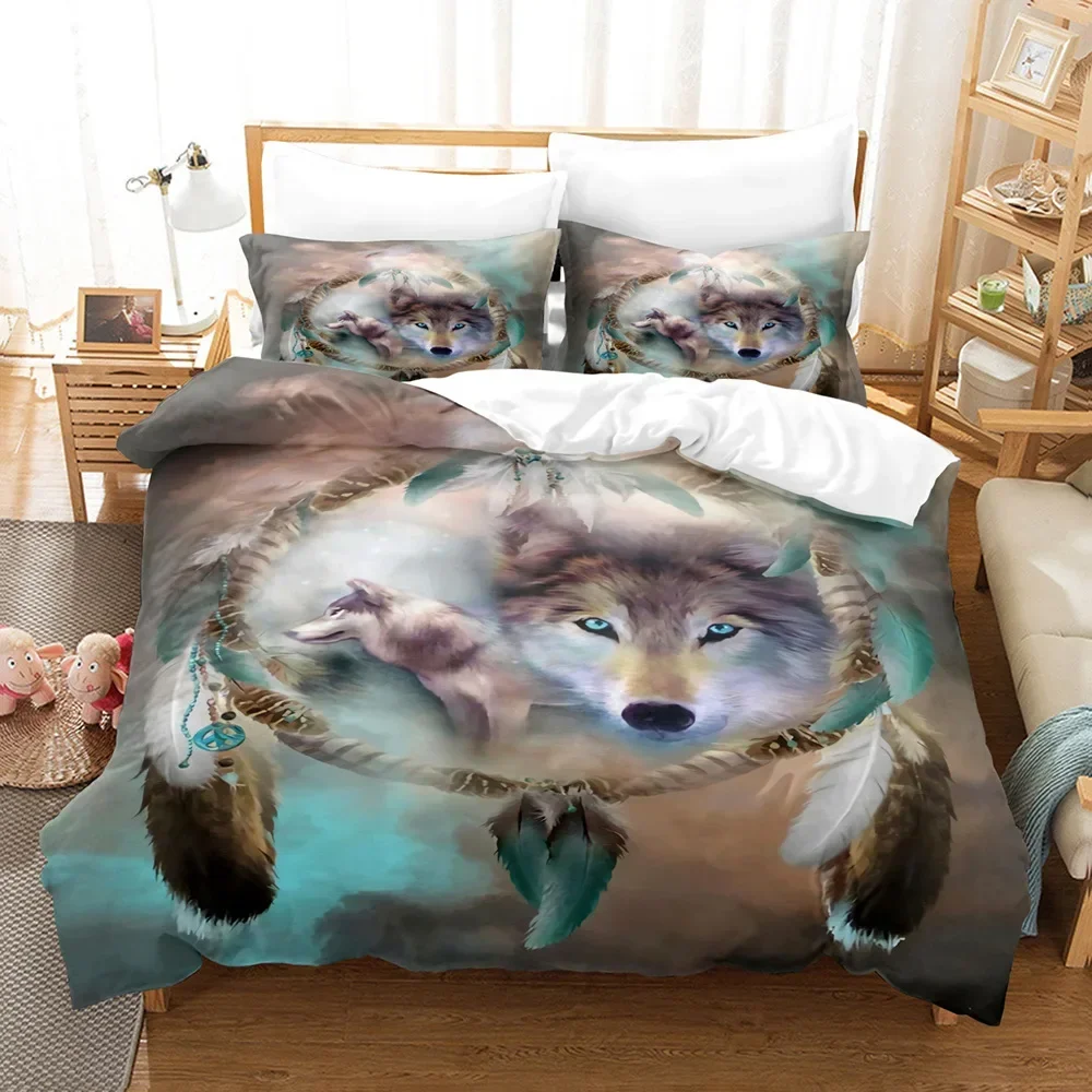 

Boys Wolf Boho Wolf Wildlife Comfortable Duvet Quilt Cover Pillowcase Bedding Set Children Bedroom Decoration Home Textile