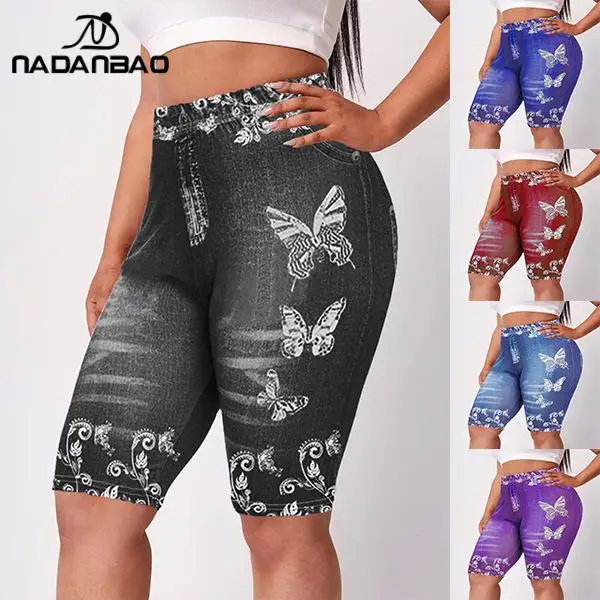 

NADANBAO джинсовые шорты с 3D бабочкой, женские винтажные бермуды с цветочным принтом, короткие леггинсы со средней талией, тонкие узкие колготки, брюки