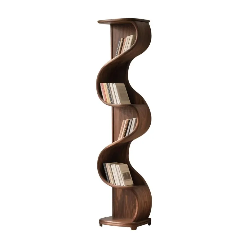 Medieval wabi-sabi wind North American black walnut bookshelf, new solid wood shelf, creative special-shaped ornament