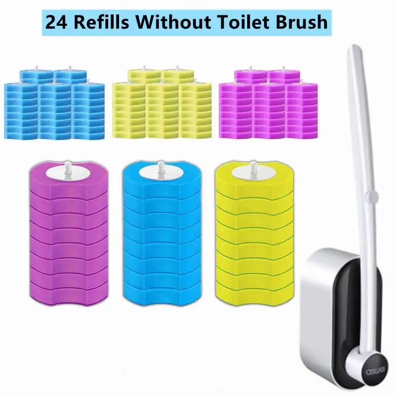 24 Pack Disposable Toilet Brush Refills Upgraded 3 Layer Foam Cleaning Sponges Heads for Toilet Bathroom Bowl Cleaner Supplies