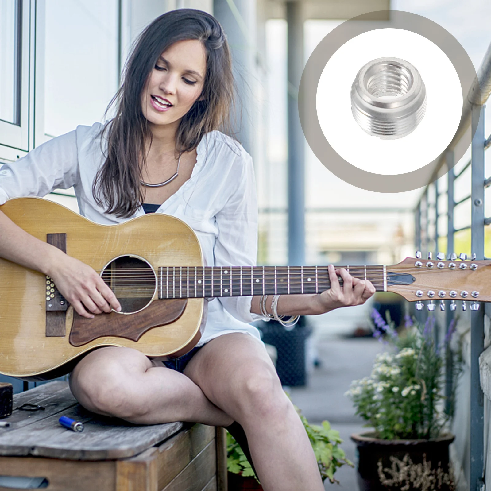 

10Pcs Guitar Conversion Nut Metal Adapter for Microphone Stand Long Lasting Knurled Surface Complete Thread Silver