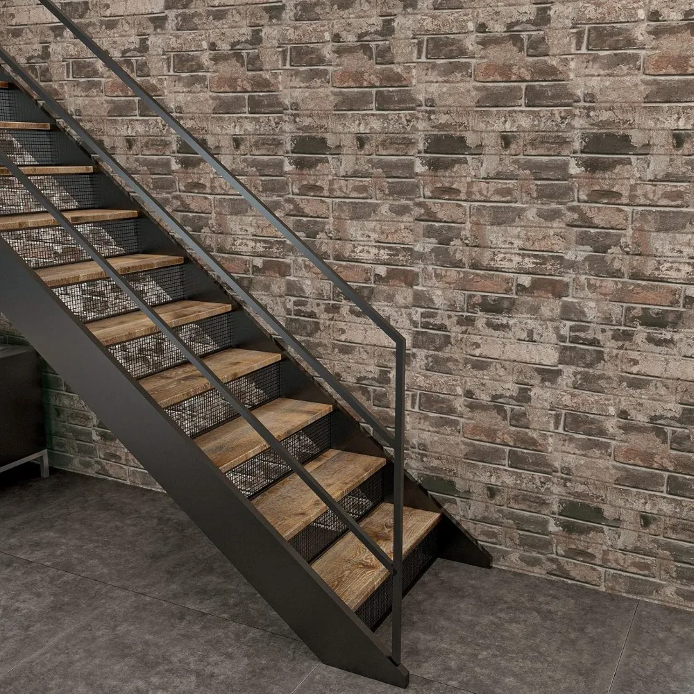 レトロブラウンレンガ柄ピールアンドスティック壁紙 防水 取り外し可能 寝室用 フェイクレンガコンタクトペーパー 32x354インチ