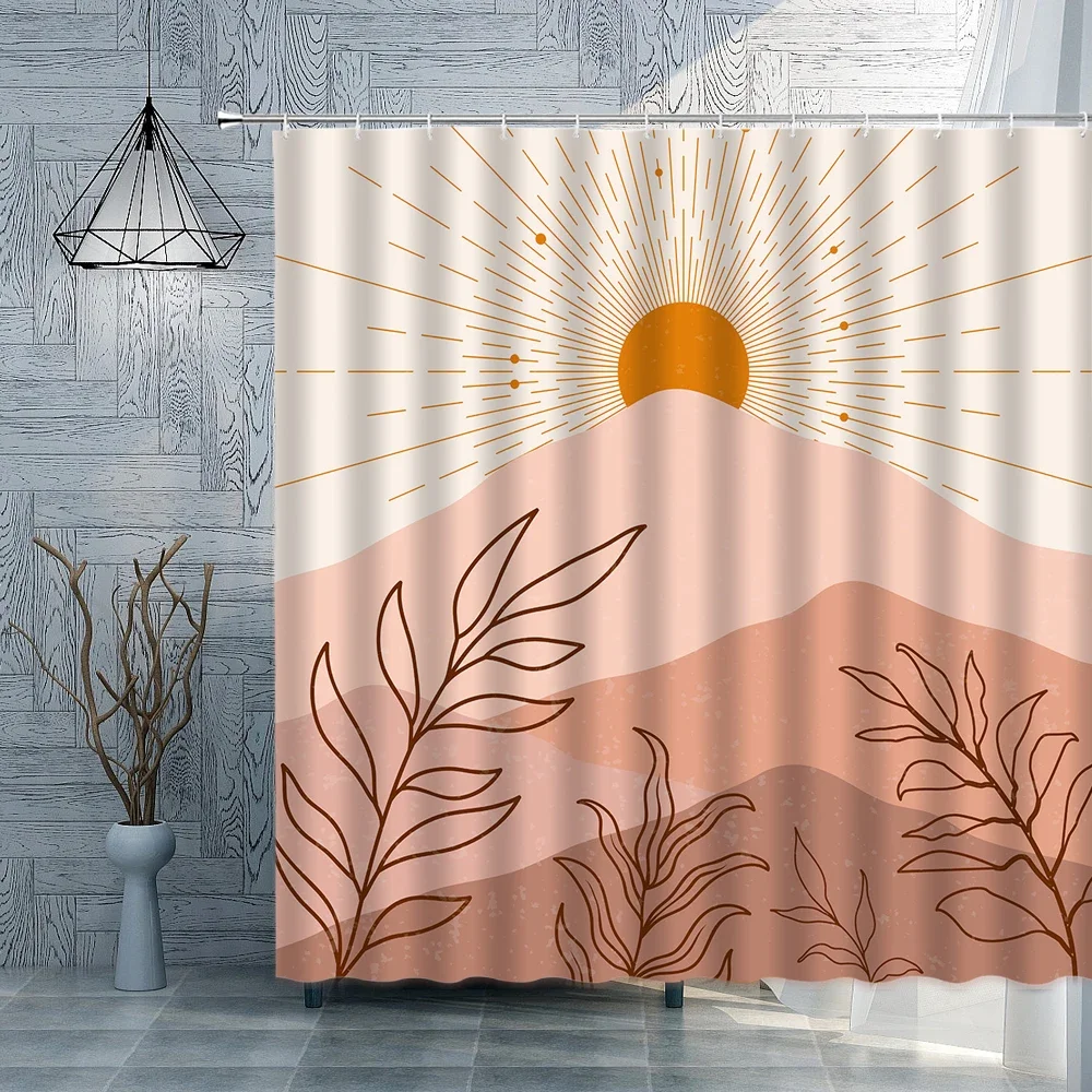 Abstract Geometry Shower Curtain Creative Hill Green Leaves Northern Europe Mid-century Polyester Fabric Decor Bathroom Curtains