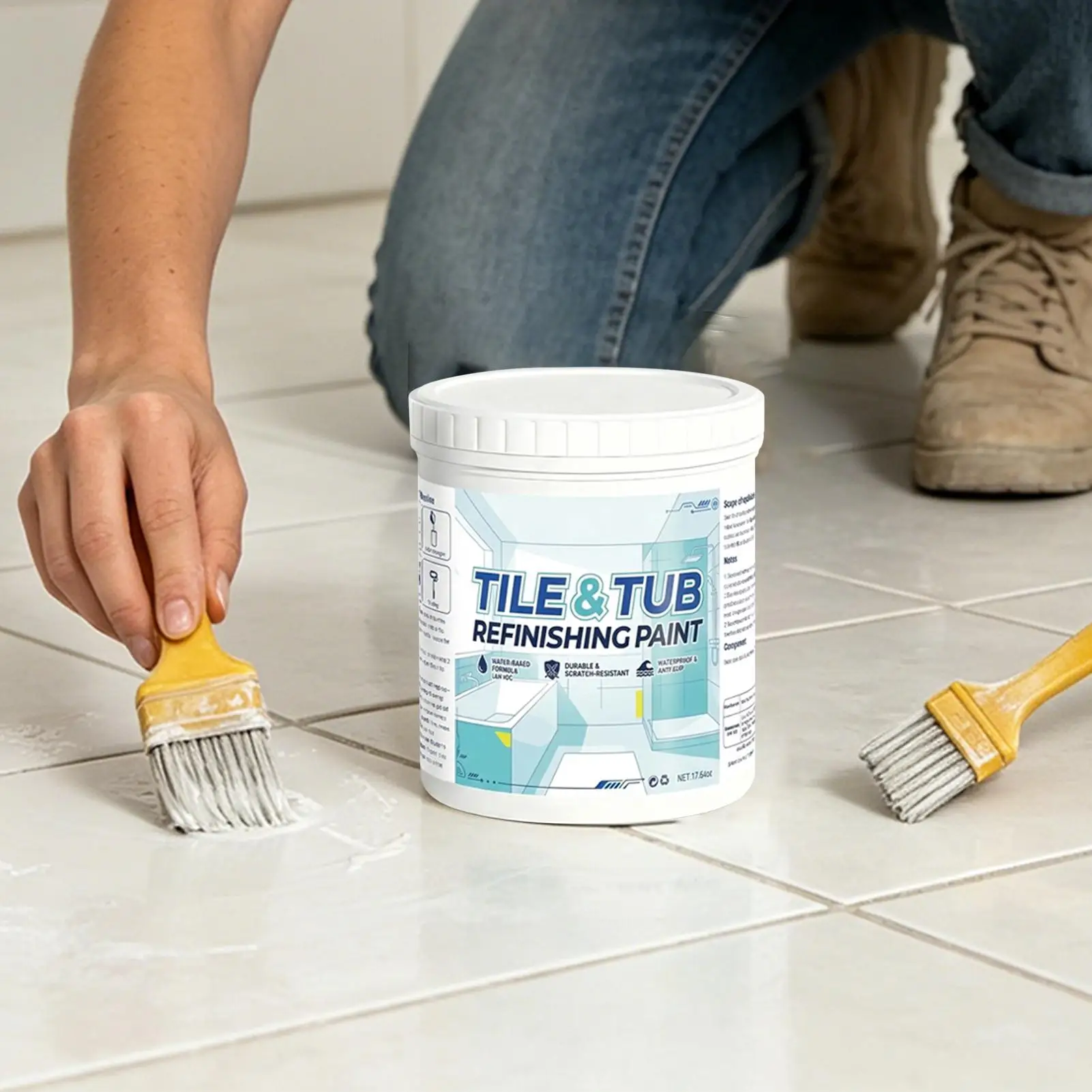 500g Tile Paint Semi Gloss Waterproof Refinishing Coating for Shower Sink Countertop Bathroom Kitchen Laundry Dormitory Hotel
