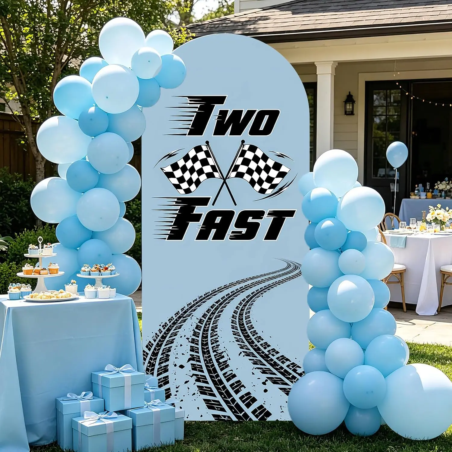 Custom 2-sided Two Fast Birthday Arch Backdrop Cover Race Car 2nd Birthday DIY Age Background Boy Racing Party Supplies Shoot