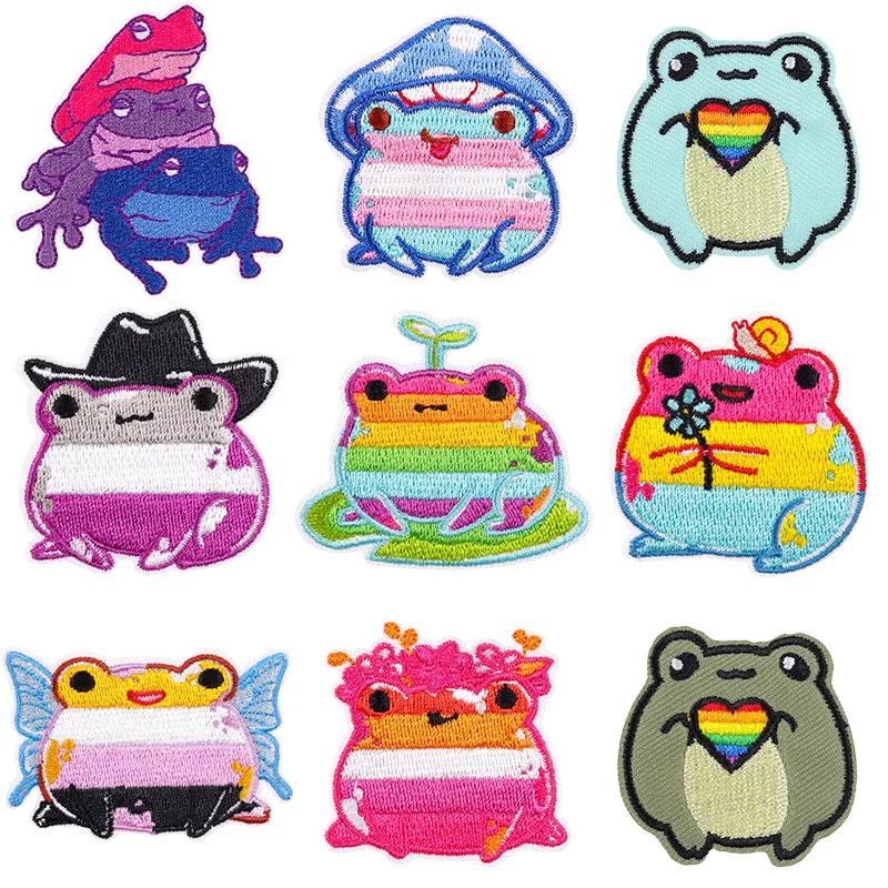 

Cartoon Creative Embroidery Patches Rainbow Frog Love Iron on Cloth Stickers Chest Shoulder Badges Clothes Bags Hats Accessories