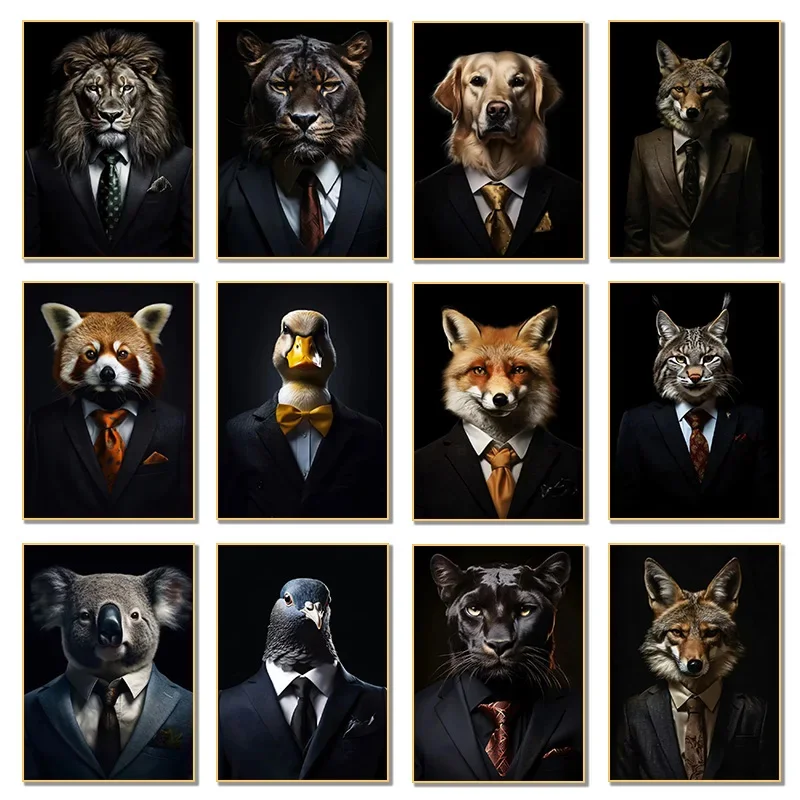 Interesting Animal Lion Fox Panther Giraffe Dog Abstract Animal Portrait Poster Canvas Paintings Wall Art HD Pictures Home De