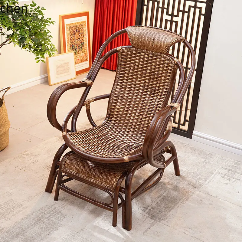 QZT كرسي الروطان كرسي طاولة الشاي كرسي الظهر كرسي أريكة الروطان الطبيعي مع الدواسات #6