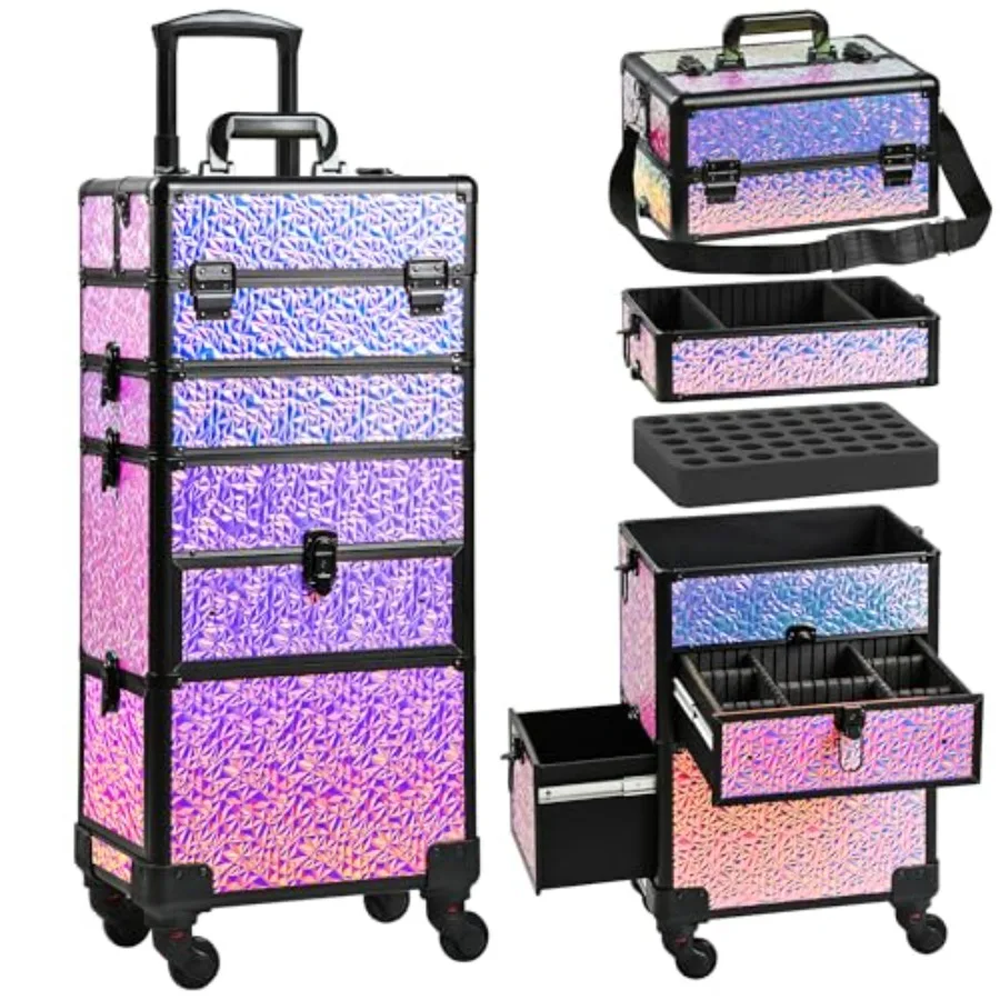 

Профессиональный косметический кейс-органайзер на колесах с выдвижным ящиком, большой, для макияжа, подарочный