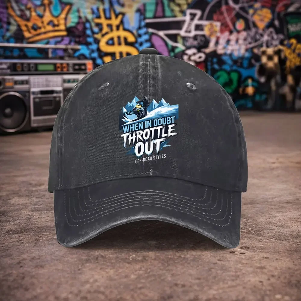 1pc Unisex Snowmobile Themed Vintage Washed Baseball Cap - Men's Trendy Hat - Versatile Duckbill Cap - Fun Print - A Unique Birt