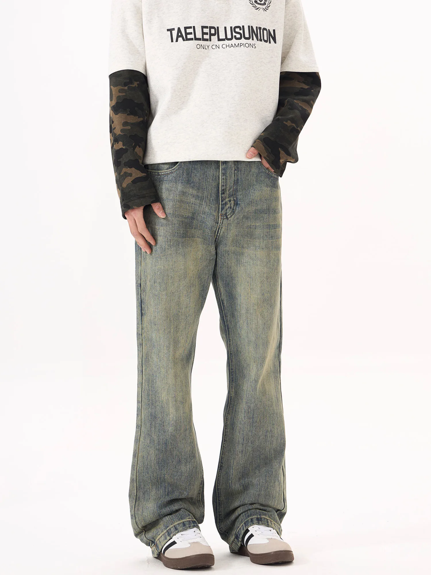 

ISTURE Американские расклешенные джинсы с бамбуковым узором в стиле ретро, мужские и женские джинсы High Street Trend, брендовые длинные брюки Cleanfit