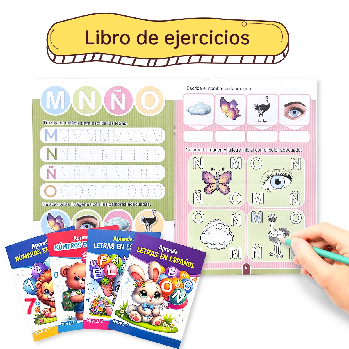 

Spanish exercise book for kids! Alphabet cognition + fun games, essential for enlightenment