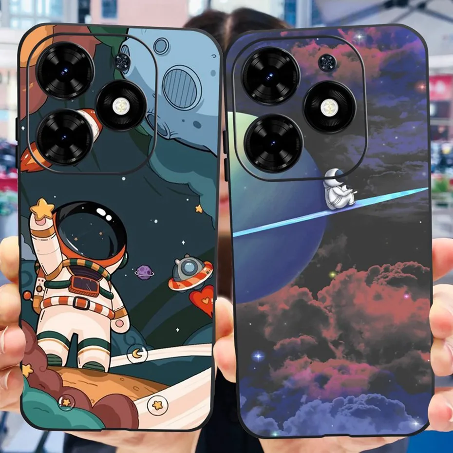 حافظة لهاتف انفينيكس سمارت 8X6525 على شكل قطة لطيفة على شكل ديناصور مصد للهاتف لهاتف انفينيكس سمارت 8 غطاء خلفي من السيليكون الأسود من مادة البولي يوريثان الحراري