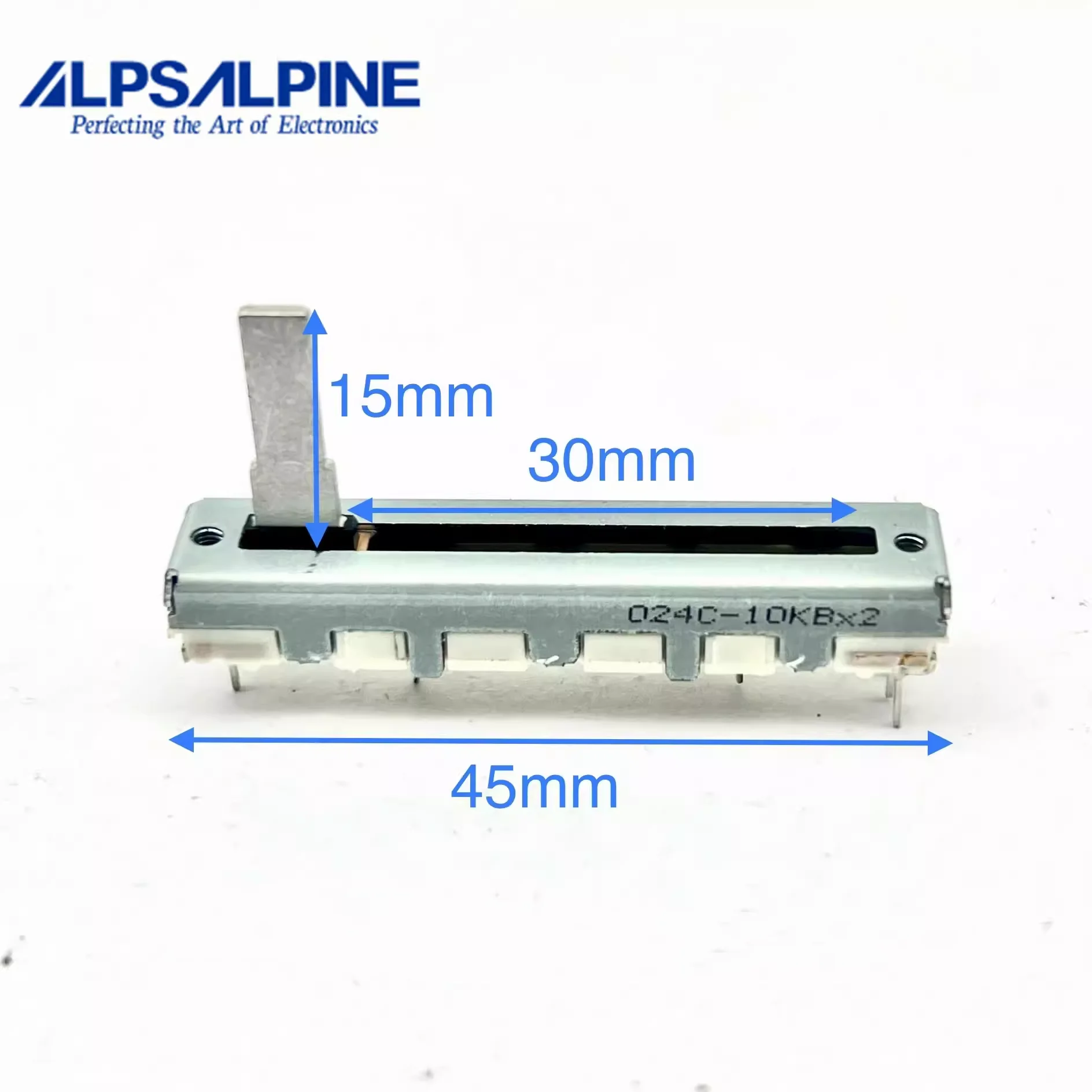 1pcs，Straight slip potentiometer，10KB×2，6Pin，Total length 45mm，  Mixing console volume putter