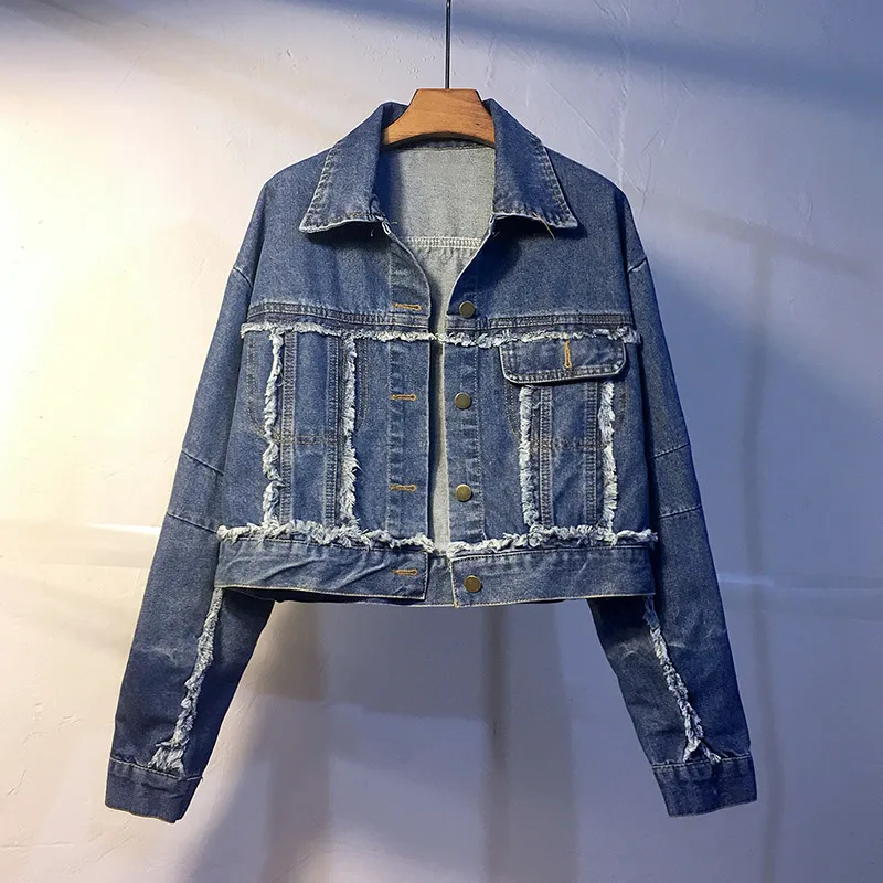 

Nice New Women Jacket Autumn Denim Blue Long Sleeve Short Coat Jeans Jacket Women Streetwear Boyfriend Outerwear Large Size 1045