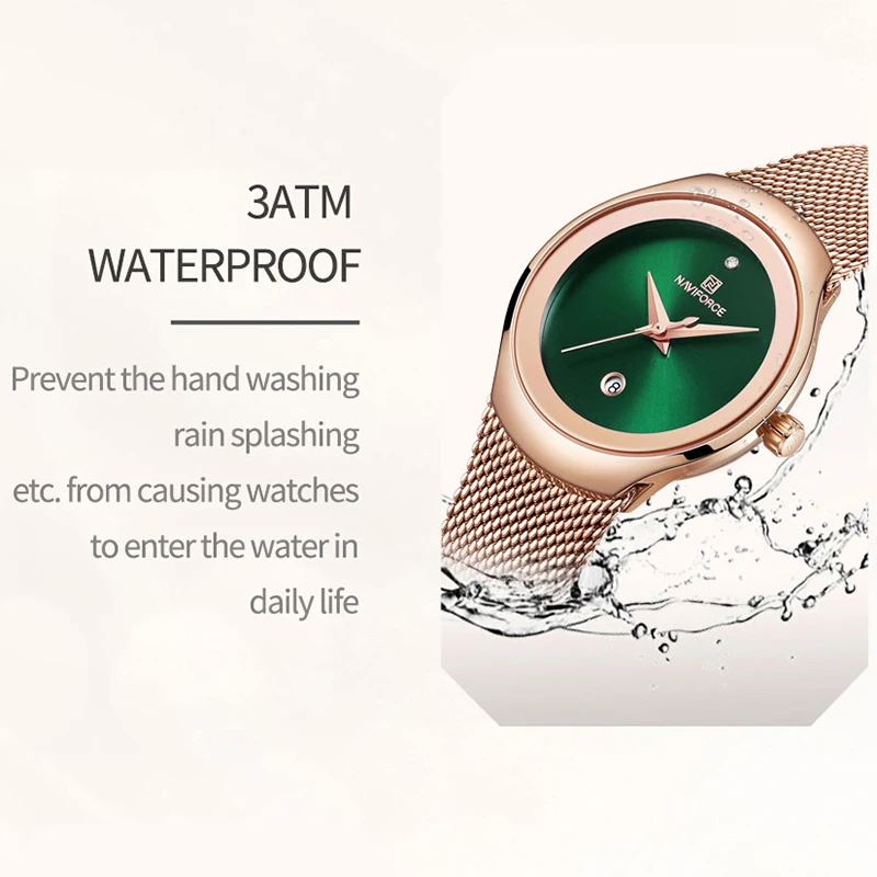 Top Brand NAVIFORCE Luxury Green Fashion Mesh Steel Stra Analog Date Quartz Ladies Watches Waterproof Business Women Wristwatch