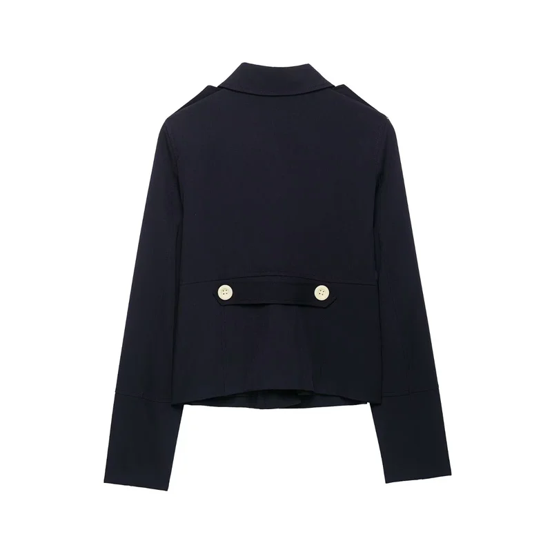 Guobioziy 2026 Fall New Arrival Women's Jacket Navy Blue Long-Sleeve Button-Decorated Simple Blazer Casual Fashion Commuter