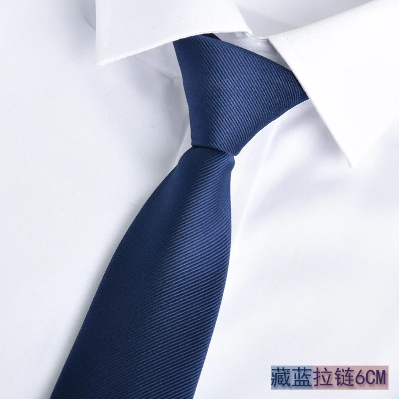 Slim Blue Neck Tie with 1200 Needles Navy Blue Zipper Closure Retro Silky Material Elegant Simple Design All-match Accessory