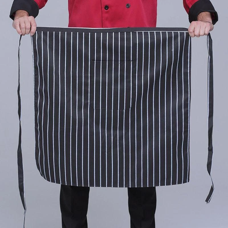 R1WE 68x68 Grembiule mezzo corto da donna a righe unita con tasca e cravatte lunghe per cameriera cucina chef