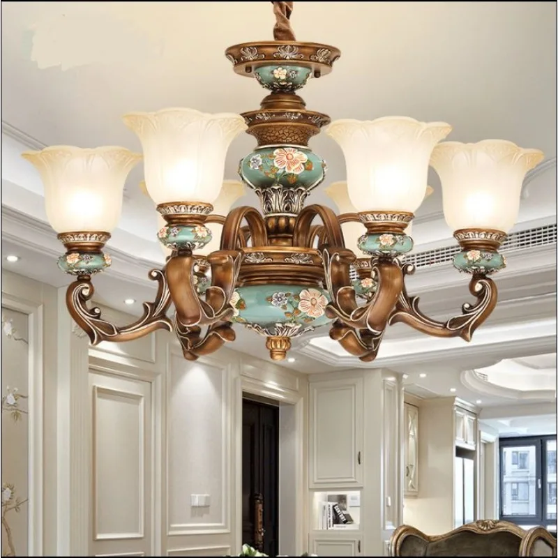 

European style chandelier living room lamp luxury atmosphere restaurant hall lamp rural retro resin American ceiling lamp