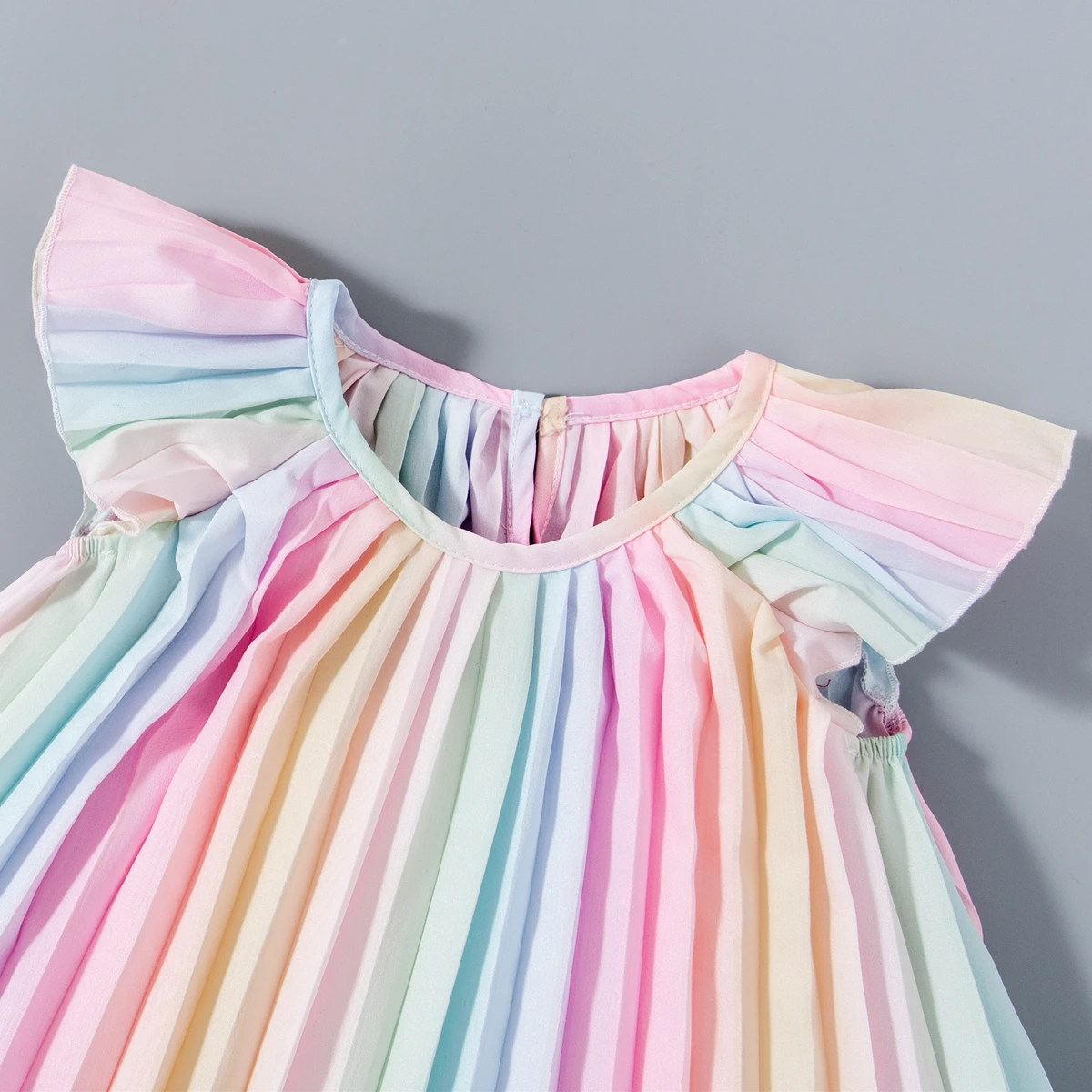 Baby Girl Rainbow Multi Color Pleated Dress Butterfly Sleeve Party Dresses