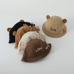 Custom Name Baby Hat Children's Sun Hat Personalized Boys Girls Cute Bucket Hat Children's Day Birthday Gift Bear Hat with Name