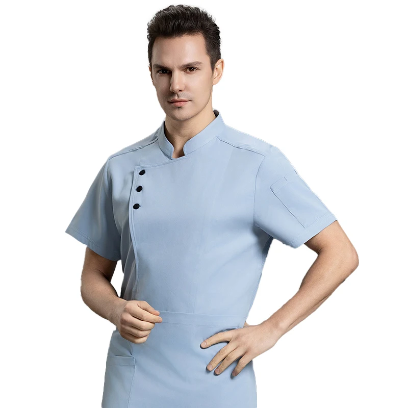 

Food Service Man Short-sleeved Chef Clothes Woman Hotel Cook Shirt Cafe Workwear Restaurant Uniform Kitchen Coat Cooking Jacket