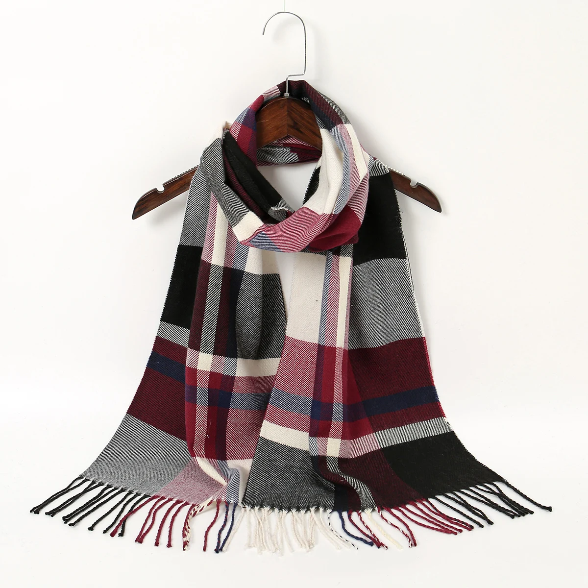 Female Imitation Cashmere Scarf, Matching Color, Big Check, Outono e Inverno, Versão coreana do coreano, Rede, Vermelho, S