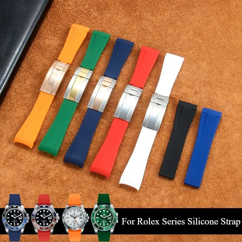 Für Rolex Daytona Yacht-Master Ultraflexibles, angenehm zu tragendes Silikon-Uhrenarmband 20 21 mit Faltschließe und gebogener Schnittstellenform